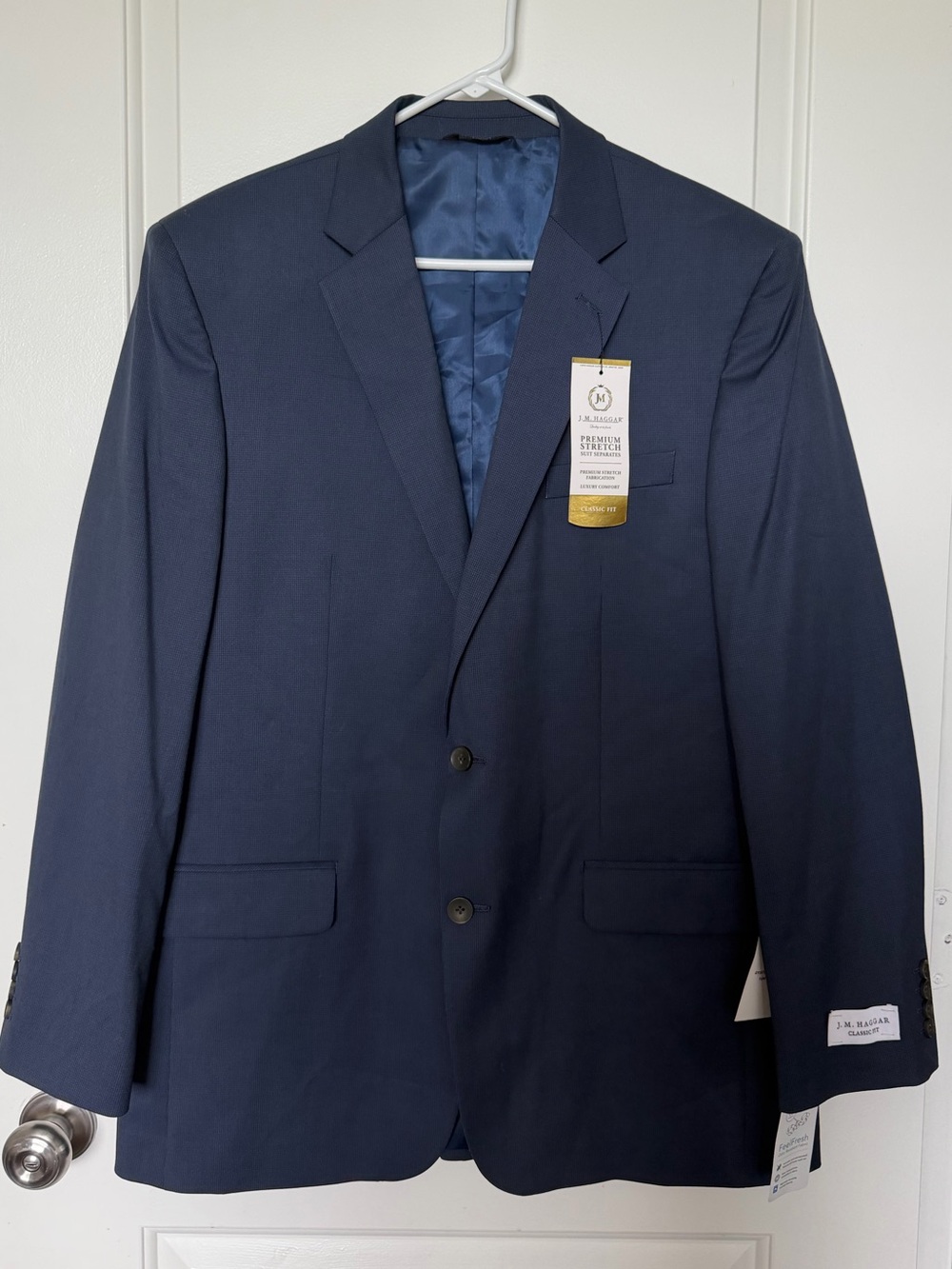 J.M. Haggar Classic Fit Stretch Blue Suit Jacket 44L Long 2-Button